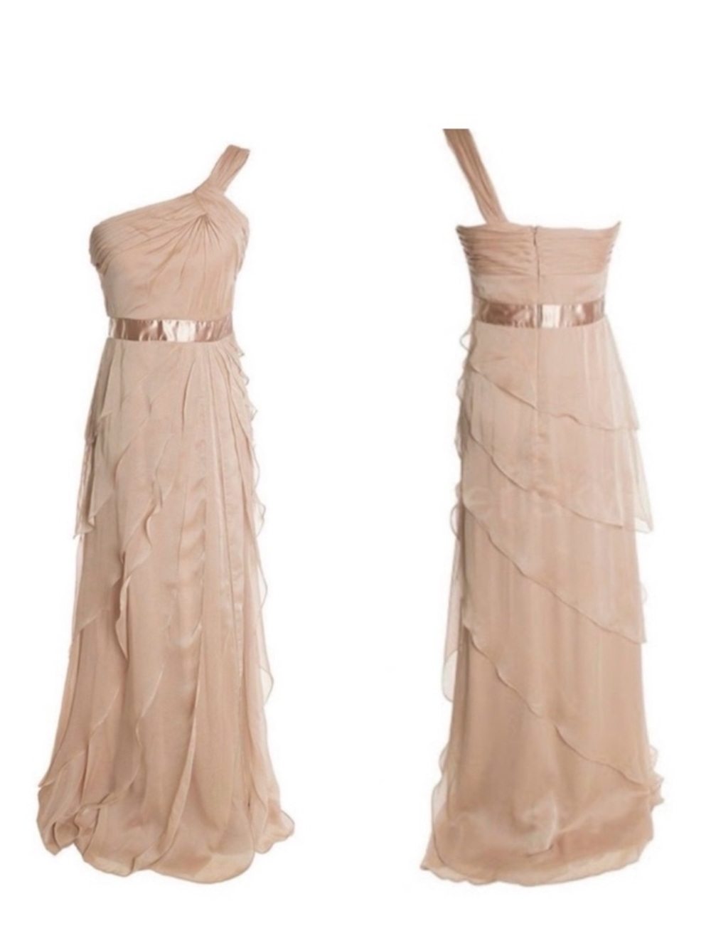 Adrianna Papell One-Shoulder Peach Gown Maxi Dress with ruffle